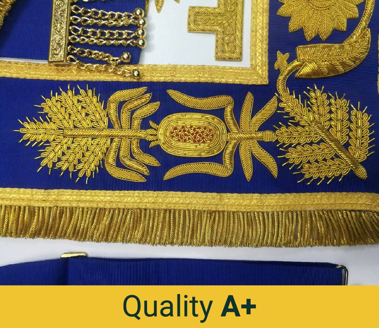 Past Grand Master Blue Lodge Apron - Blue Gold Hand Embroidery