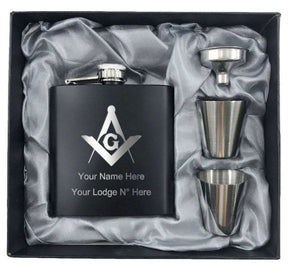 Master Mason Blue Lodge Flask - 2 Shot Glasses & Funnel