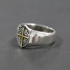 Knights Templar Commandery Ring - Shield Cross Silver Color - Bricks Masons