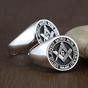 Master Mason Blue Lodge Ring - S&C G Virtus Junxit Mors Non Separabit Sterling - Bricks Masons