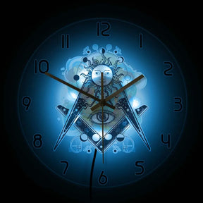 Master Mason Blue Lodge Clock - LED Printed All Seeing Eye - Bricks Masons