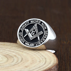 Master Mason Blue Lodge Ring - S&C G Virtus Junxit Mors Non Separabit Sterling - Bricks Masons