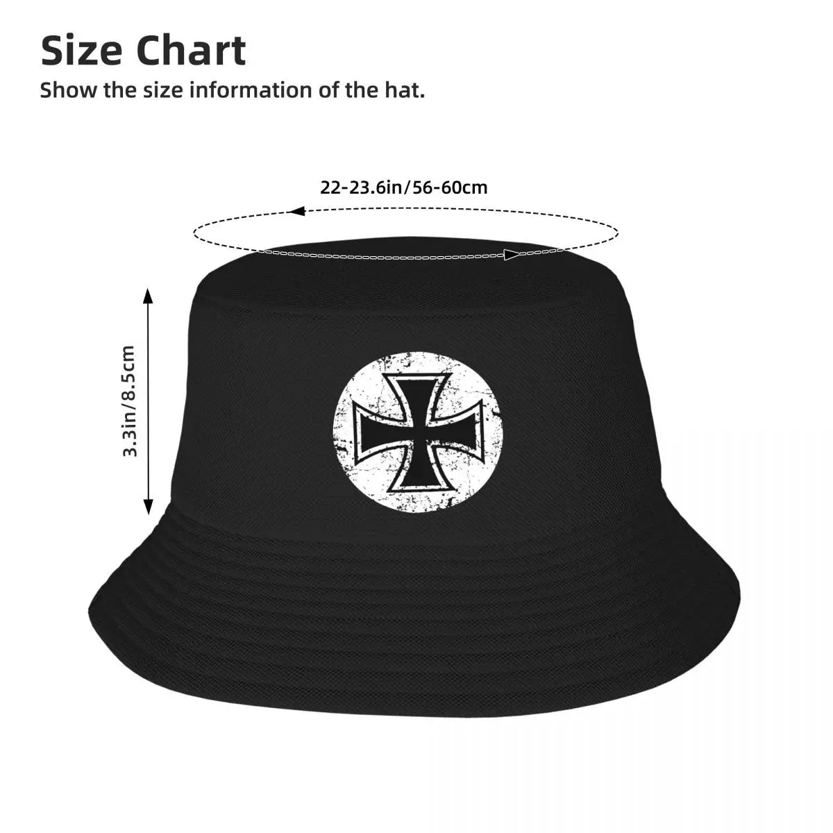 Knights Templar Commandery Bucket Hat - Black & White Cross