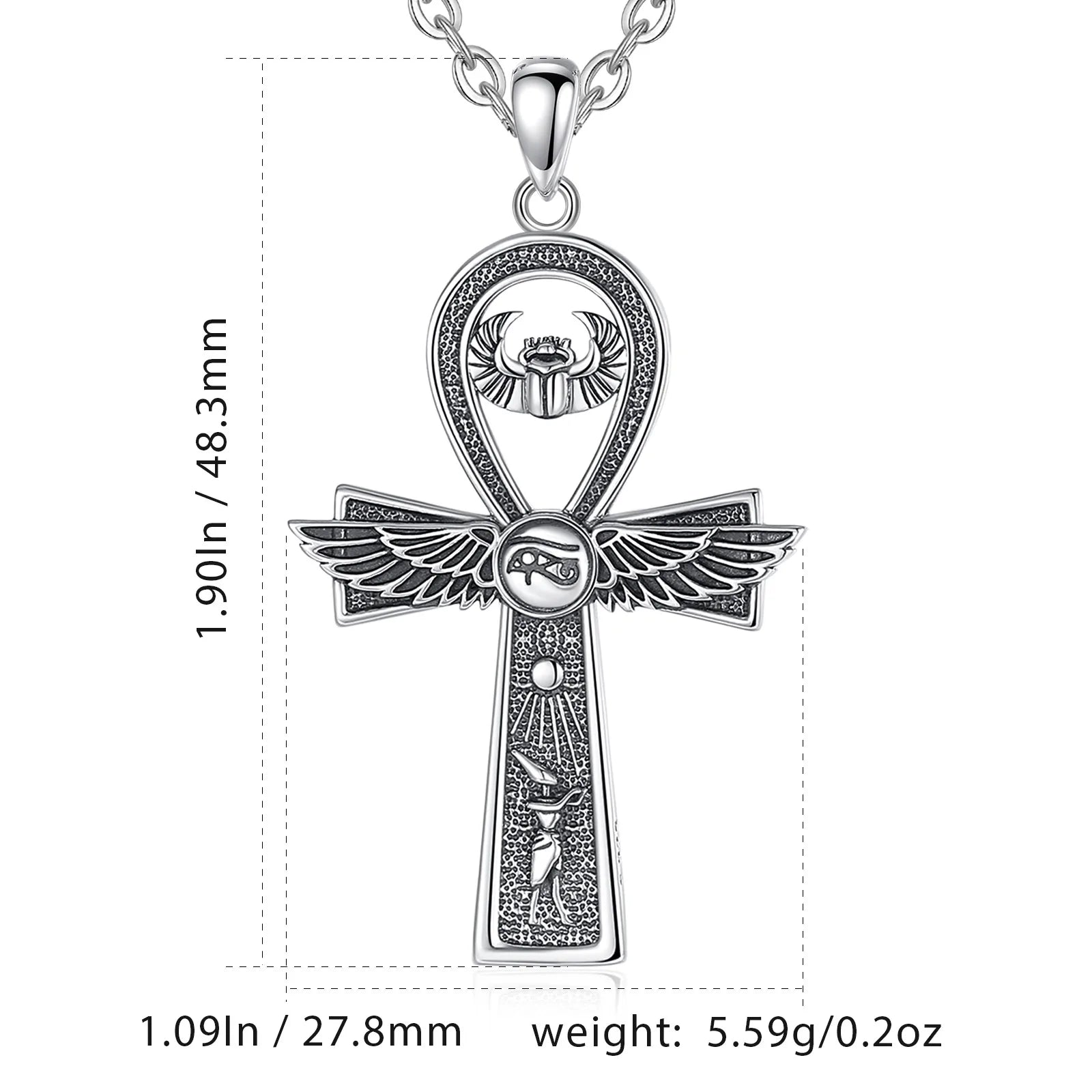 Eudora Real 925 Sterling Silver Ankh Cross Symbol Necklace Eagle Wings Egyptian Amulet Pendant Fine Jewelry Gift for Men Women - Bricks Masons