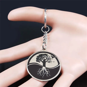 Ancient Israel Keychain - Yin Yang Tree of Life Stainless Steel - Bricks Masons