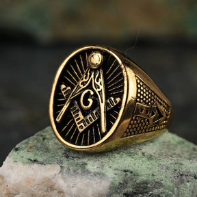 Master Mason Blue Lodge Ring - Stainless Steel Gold Color Anillos - Bricks Masons