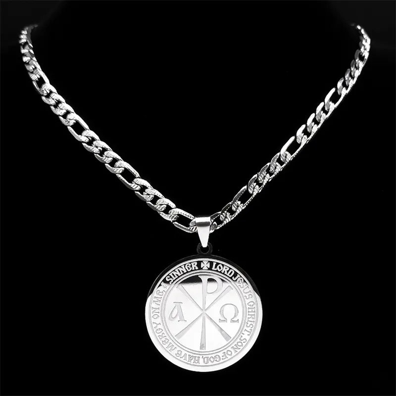 Red Cross Of Constantine  Necklace - Stainless Steel With Link Chain - Bricks Masons