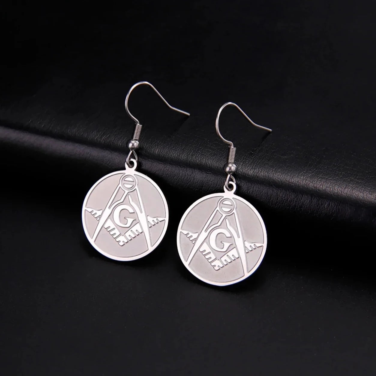 Master Mason Blue Lodge Earring - Stainless Steel Silver - Bricks Masons