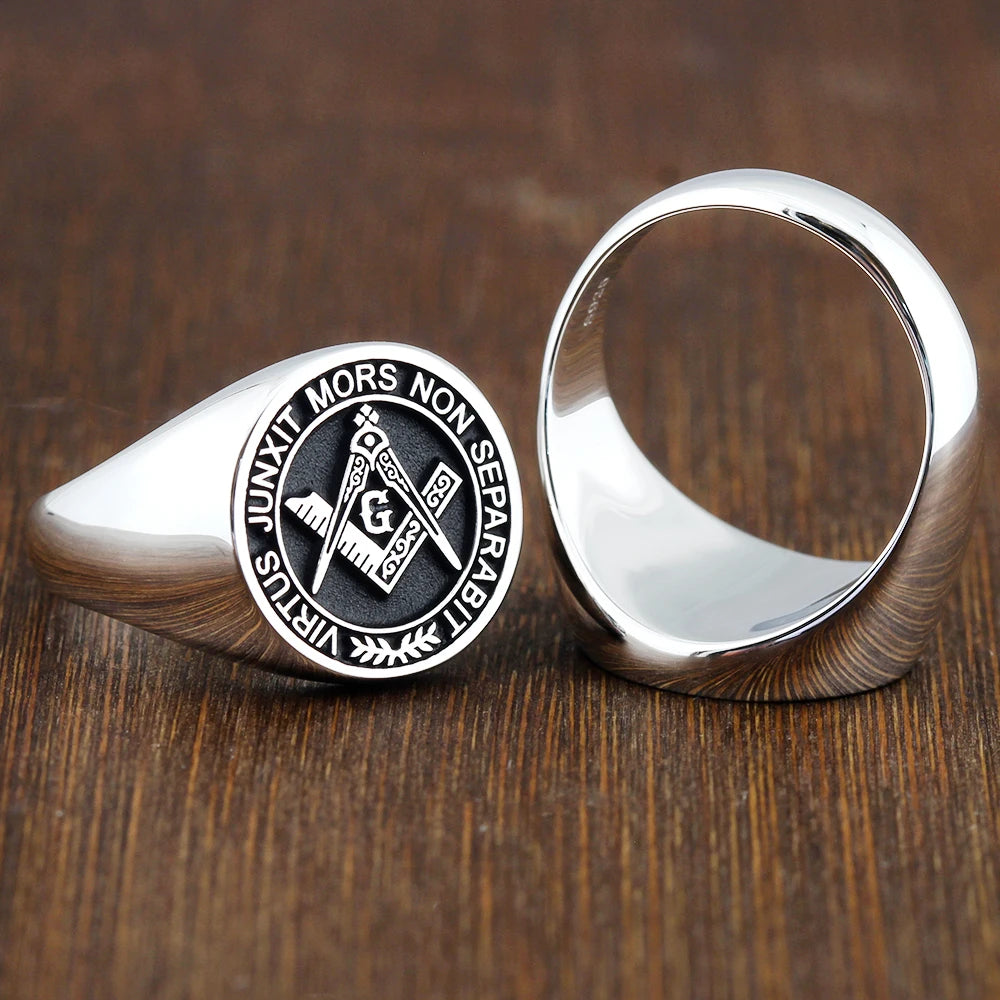 Master Mason Blue Lodge Ring - S&C G Virtus Junxit Mors Non Separabit Sterling - Bricks Masons