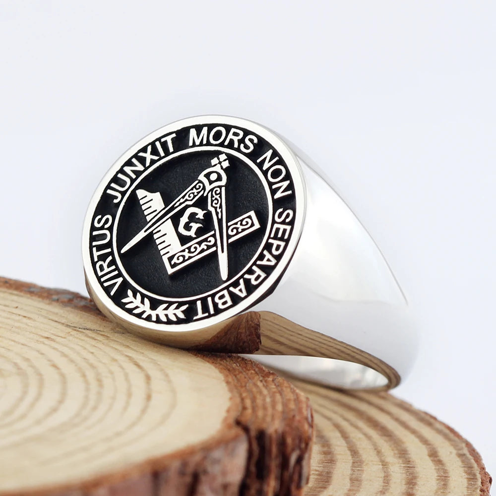 Master Mason Blue Lodge Ring - S&C G Virtus Junxit Mors Non Separabit Sterling - Bricks Masons