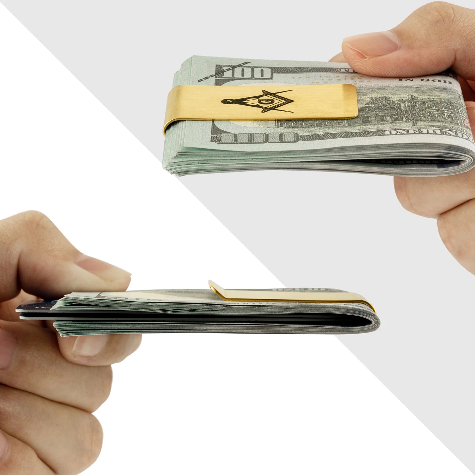 Master Mason Blue Lodge Money Clip - Gold Plated Stainless Steel Square & Compass G - Bricks Masons