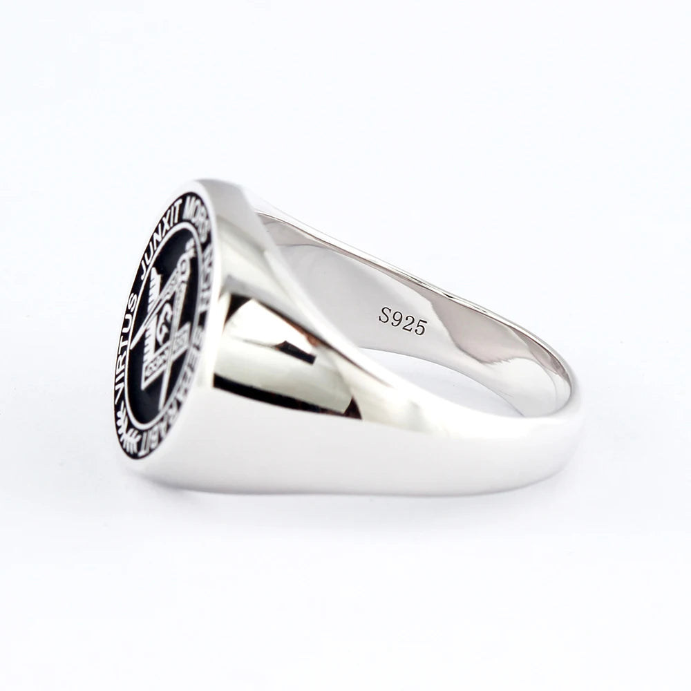 Master Mason Blue Lodge Ring - S&C G Virtus Junxit Mors Non Separabit Sterling - Bricks Masons