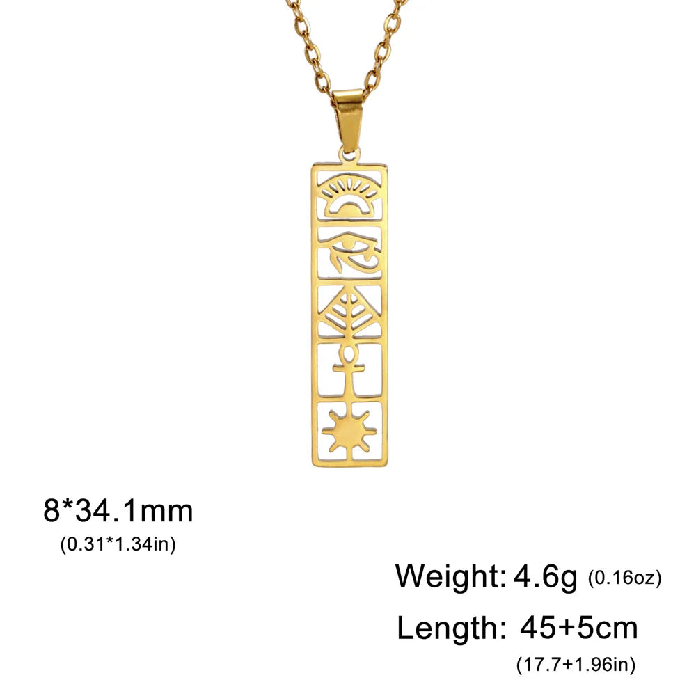 Ancient Egypt Necklace - Hieroglyphs Cartouche Stainless Steel - Bricks Masons