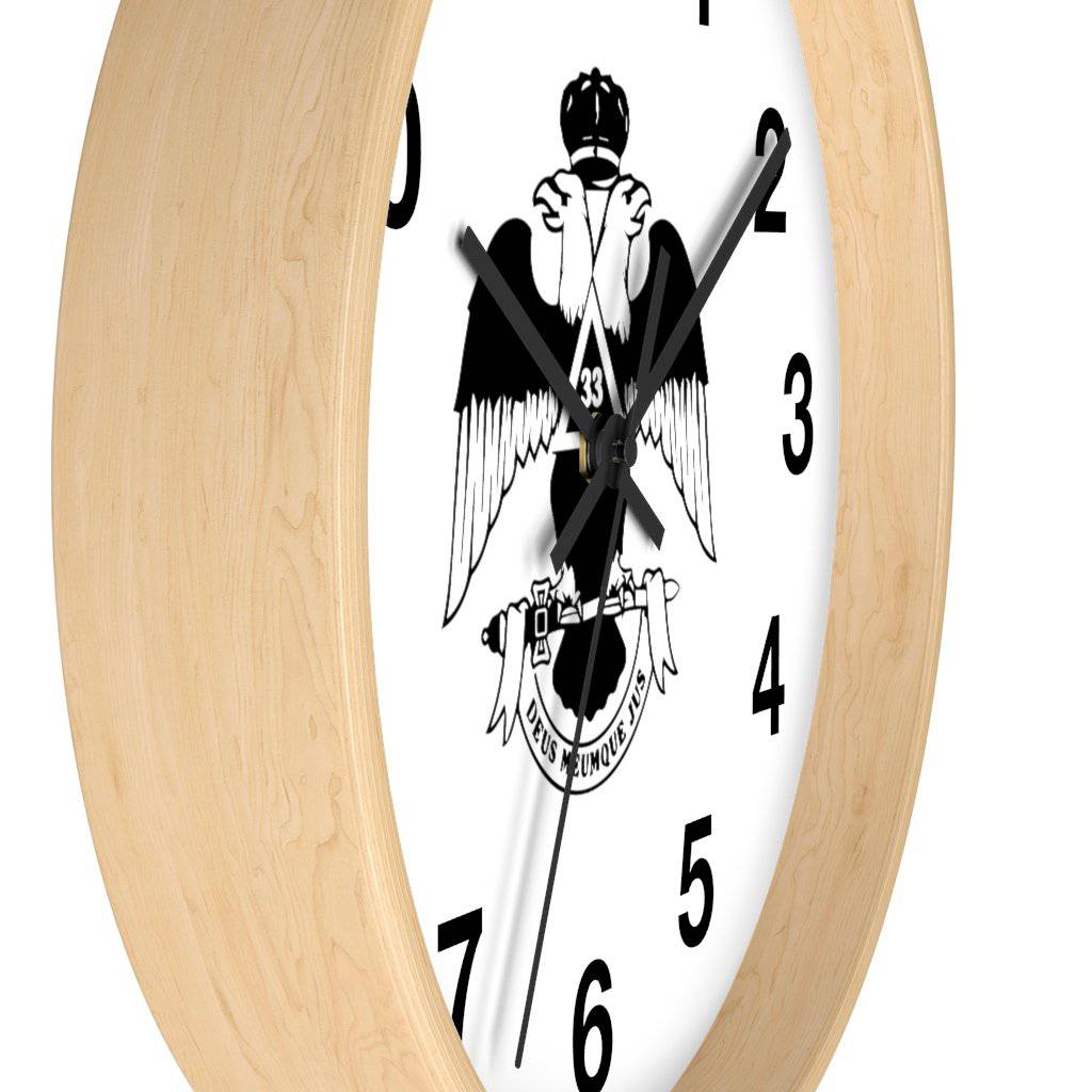 33rd Degree Scottish Rite Clock - Wings Down Wooden Frame