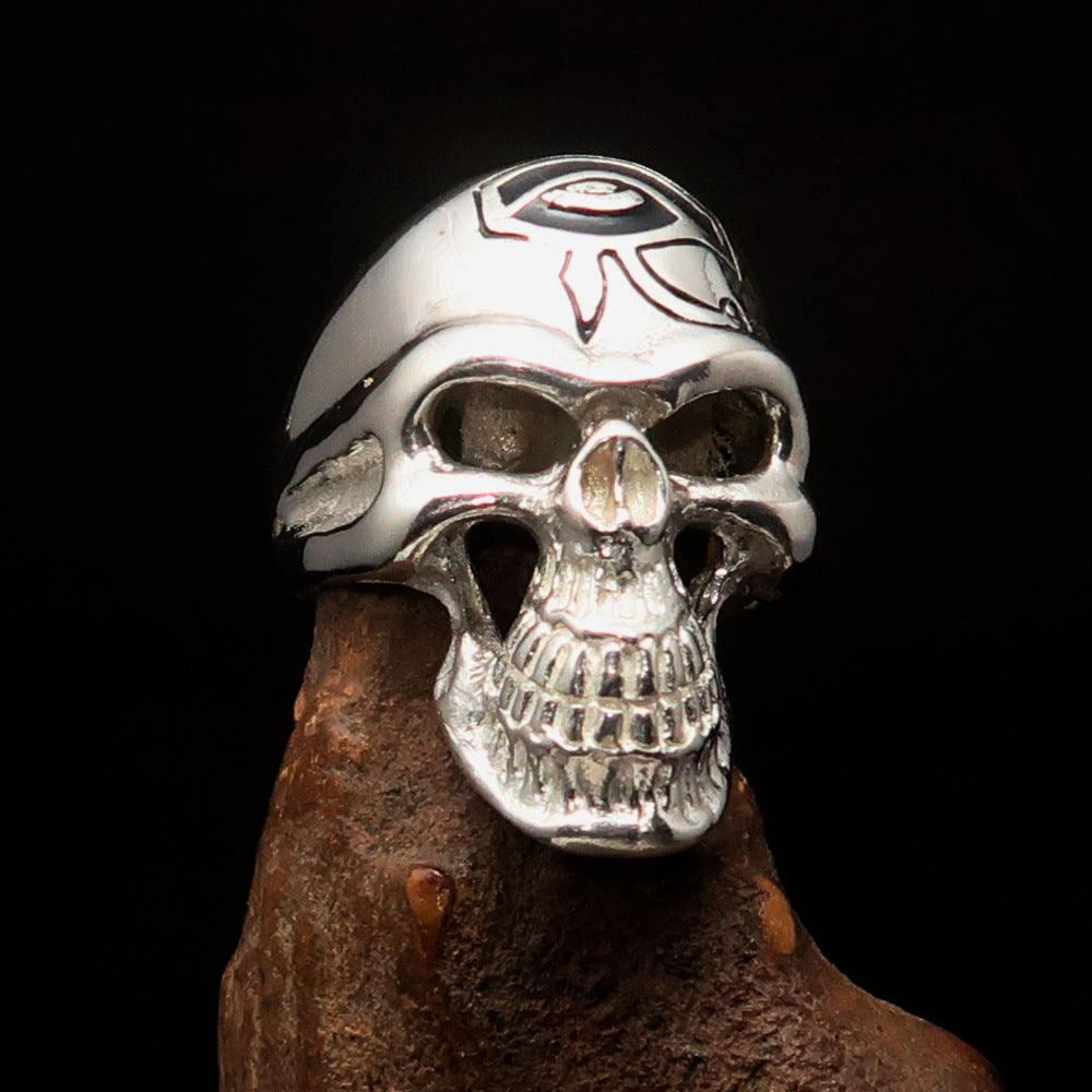 Ancient Egypt Keychain - Eye of Horus Skull Sterling Silver - Bricks Masons