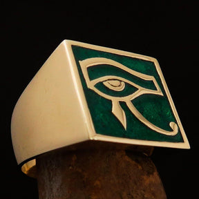 Ancient Egypt Keychain - Green & Gold Eye of Horus Solid Brass - Bricks Masons