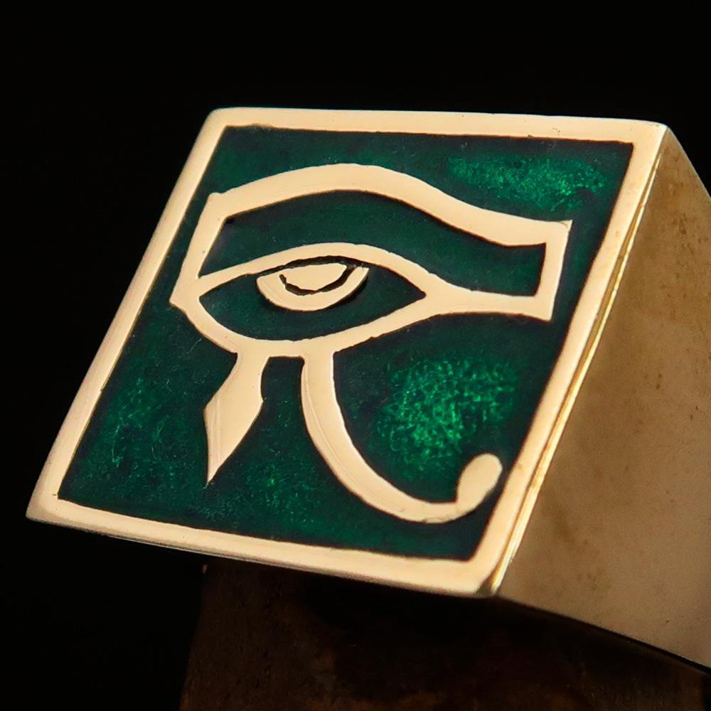 Ancient Egypt Keychain - Green & Gold Eye of Horus Solid Brass - Bricks Masons