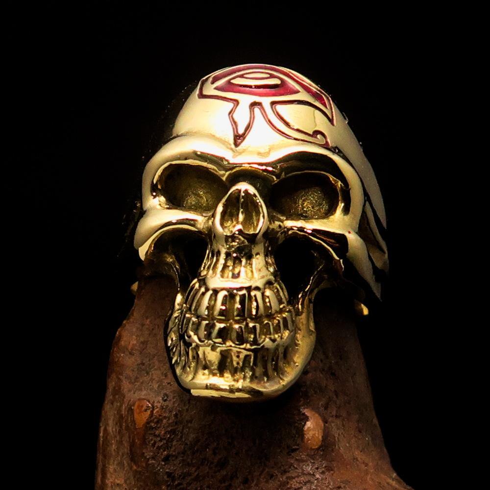 Ancient Egypt Keychain - Red Eye of Horus Skull Solid Brass - Bricks Masons