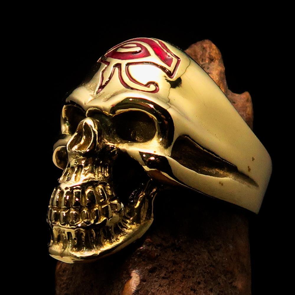 Ancient Egypt Keychain - Red Eye of Horus Skull Solid Brass - Bricks Masons