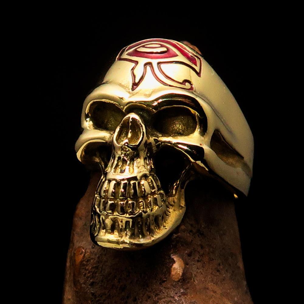 Ancient Egypt Keychain - Red Eye of Horus Skull Solid Brass - Bricks Masons