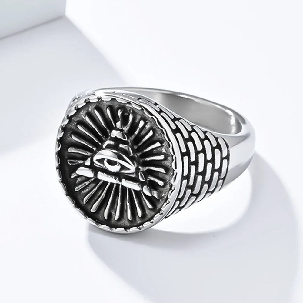 Ancient Egypt Ring - Triangular Pyramid Stainless Steel - Bricks Masons