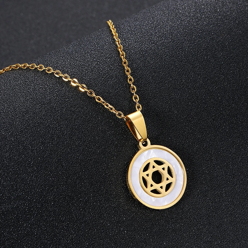 Ancient Israel - Star of David Pendant Necklace Solomon Seal Six-pointed Star Necklace Stainless Steel - Bricks Masons