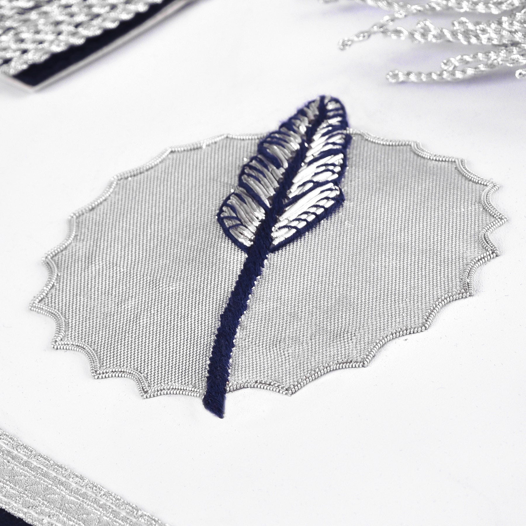 Assistant Secretary Blue Lodge Officer Apron - Dark Blue With Silver Hand Embroidery Bullion - Bricks Masons