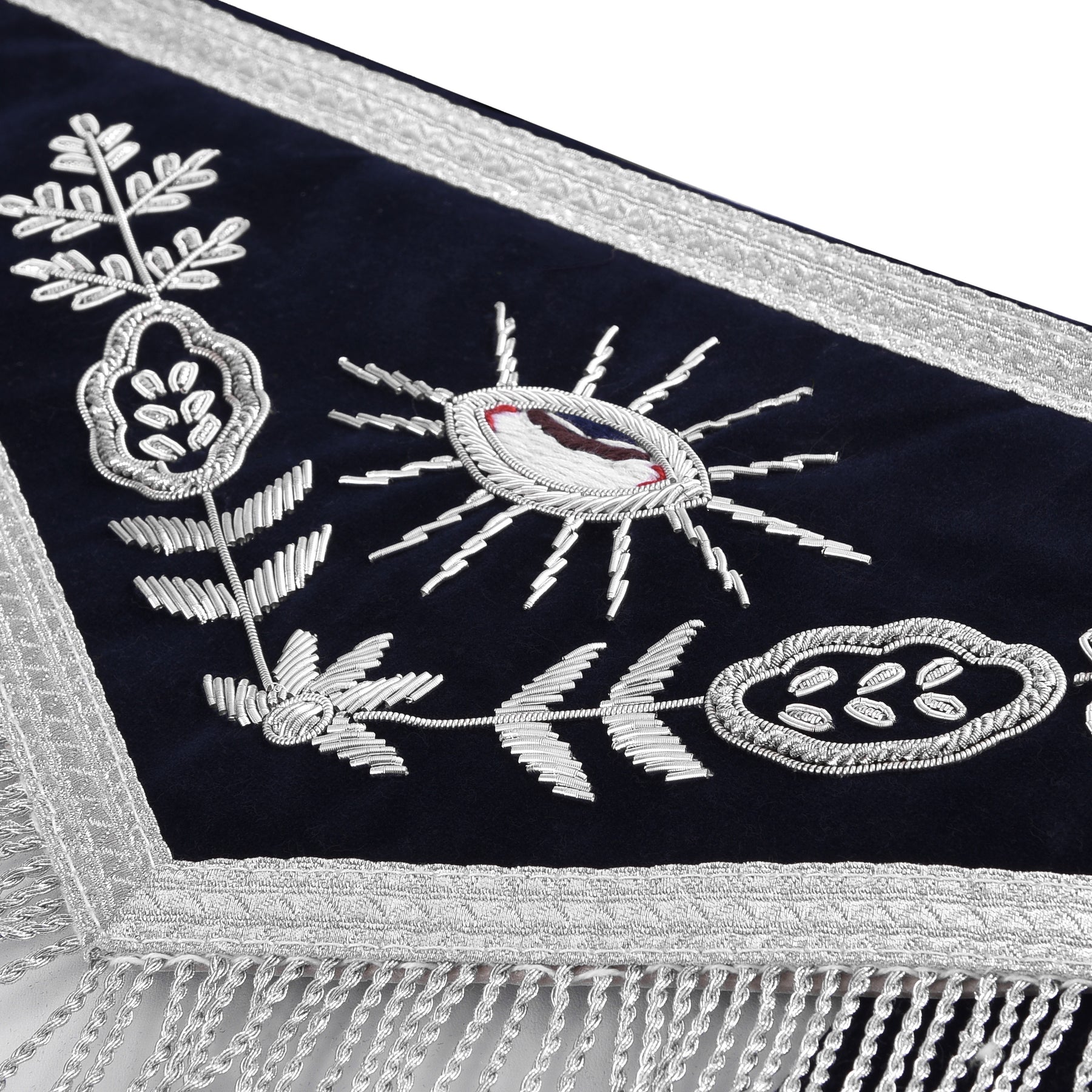 Assistant Secretary Blue Lodge Officer Apron - Dark Blue With Silver Hand Embroidery Bullion - Bricks Masons
