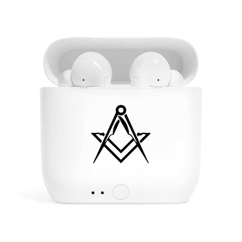 Master Mason Blue Lodge Earbud - White with Square & Compass