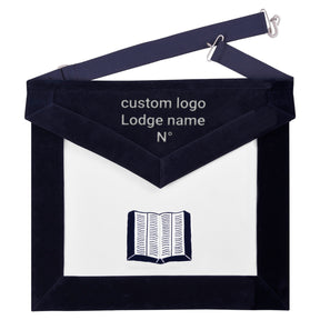Chaplain Blue Lodge Officer Apron - Navy Velvet With Silver Embroidery Thread - Bricks Masons