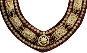 Daughters of Sphinx Chain Collar - Gold Plated on Maroon Velvet - Bricks Masons