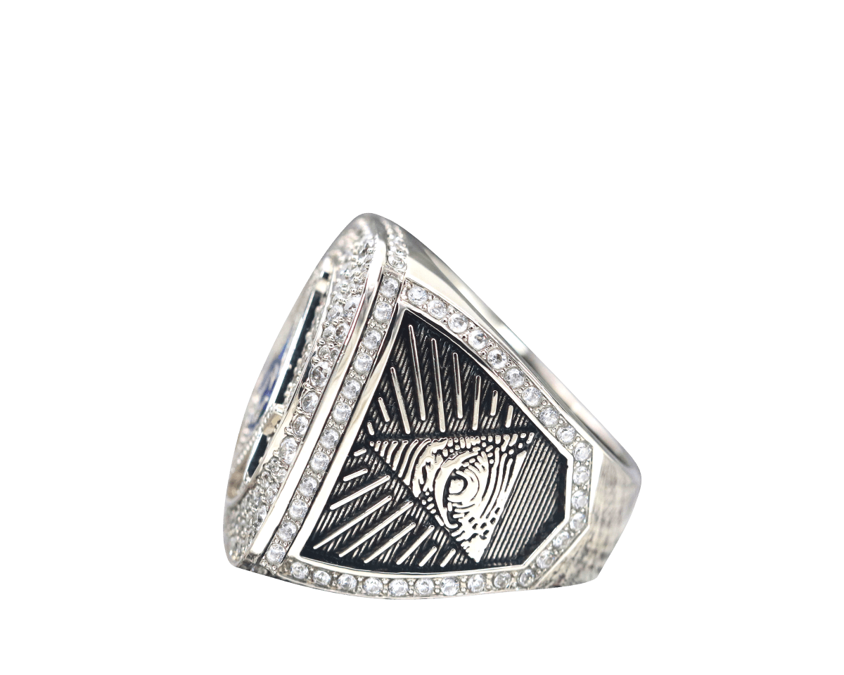 Master Mason Blue Lodge Ring - Sterling Silver With Rhinestones - Bricks Masons