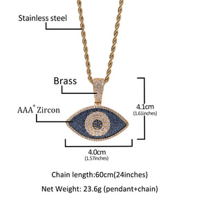 Eye Of Providence Necklaces - Uwin Blue Eyes Pendant Evil Iced Out Blue White Cubic Zirconia - Bricks Masons
