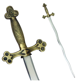 Fellowcraft Blue Lodge Sword - Snake Flaming Sword Square Compass with Gold and Black Hilt - Bricks Masons