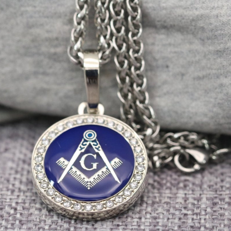 Master Mason Blue Lodge Necklace - Sterling Silver Square & Compass G - Bricks Masons