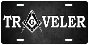 Master Mason Blue Lodge License Plate Frame - Traveler Mason High Gloss Aluminum - Bricks Masons