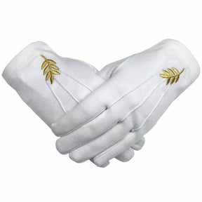 Gloves - White Cotton with Golden Acacia Leaf - Bricks Masons