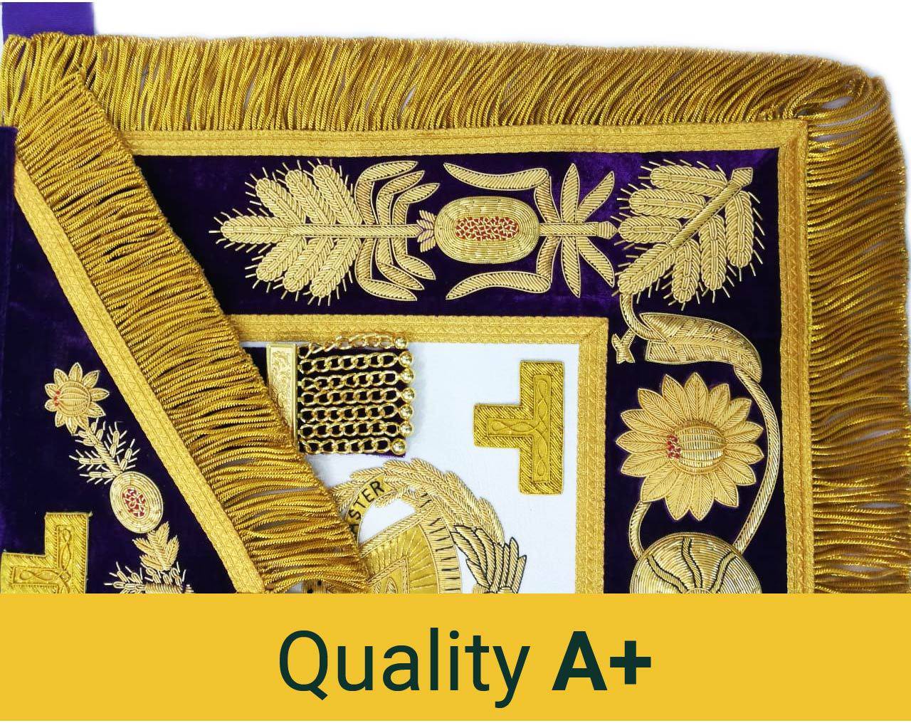 Grand Master Blue Lodge Apron - Purple Gold Hand Embroidery - Bricks Masons