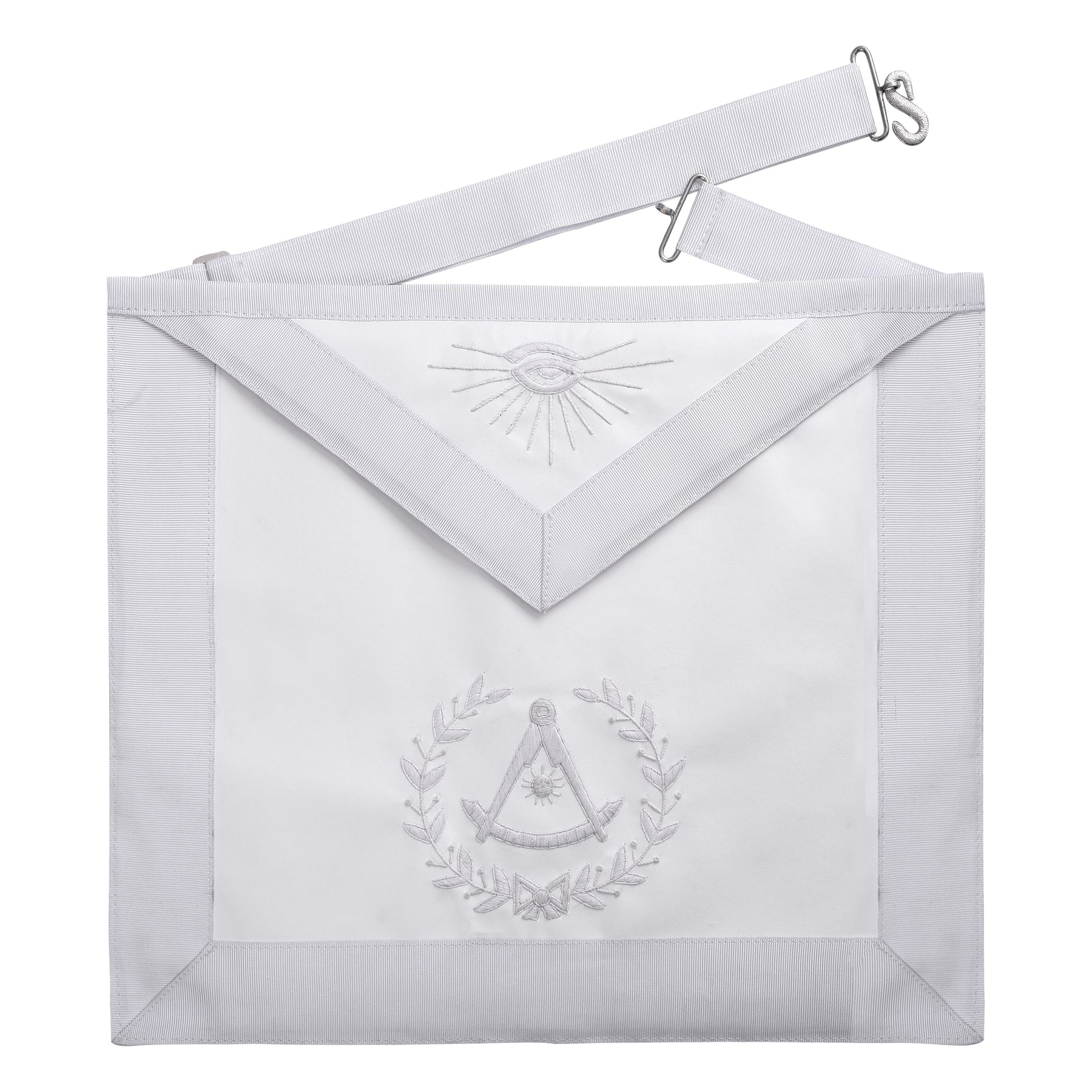 Grand Past Master Blue Lodge California Regulation Apron - White Velvet Hand Threaded Silk - Bricks Masons