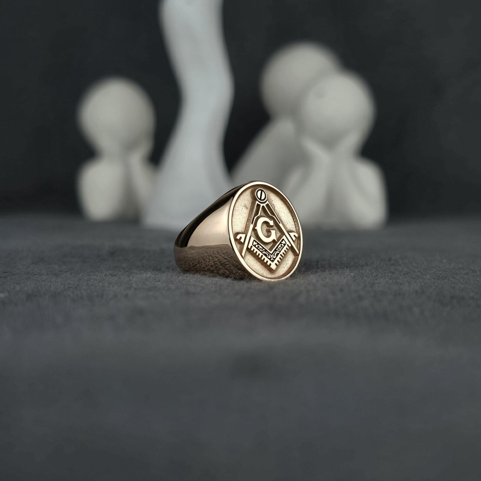 Master Mason Blue Lodge Ring - Embossed Square & Compass G - Bricks Masons