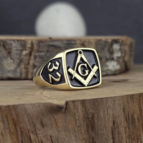 Master Mason Blue Lodge Ring - Black & Gold Embossed S & C With G - Bricks Masons
