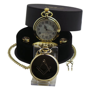 Master Mason Blue Lodge Pocket Watch - Cufflinks Personalised Full Hunter Gift Set in Case - Bricks Masons
