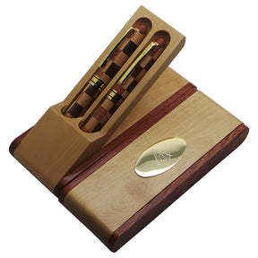 Master Mason Blue Lodge Pen - Wood Double Pen Set Desk - Bricks Masons