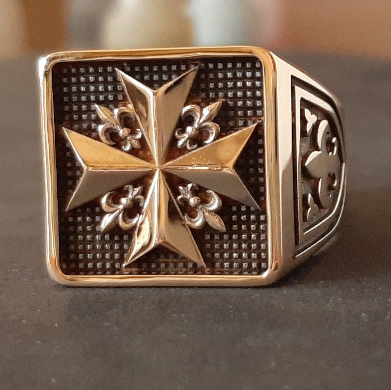 Order Of Malta Ring - Handcrafted Solid Silver Vermeil - Bricks Masons