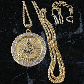 Master Mason Blue Lodge Pocket Watch - 24k Gold Clad 3 Piece Set Engraved - Bricks Masons