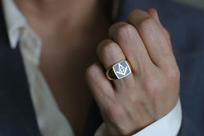 Master Mason Blue Lodge Ring - Gold With Blue Enamel