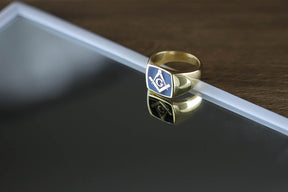 Master Mason Blue Lodge Ring - Gold With Blue Enamel