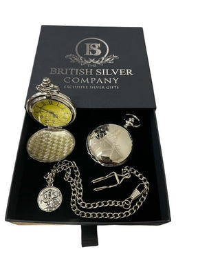 Master Mason Blue Lodge Pocket Watch - Custom Engraving Silver Chain - Bricks Masons