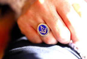 Master Mason Blue Lodge Ring - Solid Gold & Blue Enamel