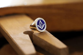 Master Mason Blue Lodge Ring - Solid Gold & Blue Enamel